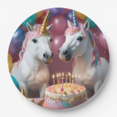 白いユニ祝コーンの誕生日 ペーパープレート (正面)