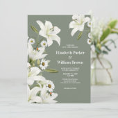 白いユリとマーガレット 緑の背景 ウェディング 招待状 (スタンド正面)