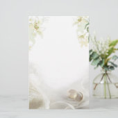 白いユリとリングの結婚文房具 便箋 (スタンド正面)