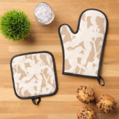 白いユリのシルエット 鍋つかみ&鍋敷きセット (トップダウン)