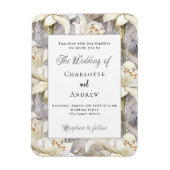 白いユリのシルバー レトロ ウェディング 招待状 マグネット (縦)