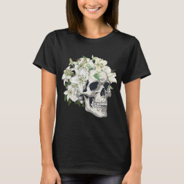 白いユリのドクロ 女性用Tシャツ Tシャツ