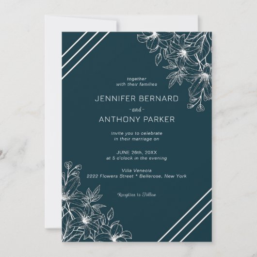 白いユリの手描き結婚式招待状 招待状 (正面)