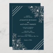 白いユリの手描き結婚式招待状