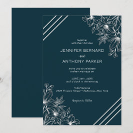 白いユリの手描き結婚式招待状 招待状