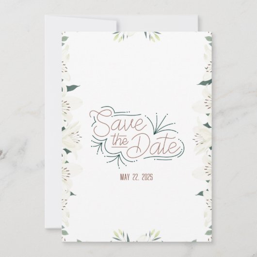 白いユリの水彩画 Save the Date ご案内 招待状 (正面)