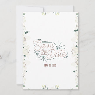 白いユリの水彩画 Save the Date ご案内 招待状