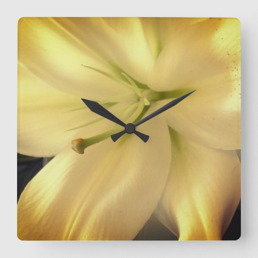 白いユリの花の写真 スクエアウォールクロック スクエア壁時計 (正面)