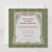 白いユリの花の意味ヴィンテージスタイル濃い緑 招待状 (裏面)
