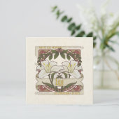 白いユリの花の意味ヴィンテージ-スタイル黄色 招待状 (スタンド正面)