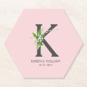 白いユリの花束 フローラル モノグラム 紙コースター (正面)