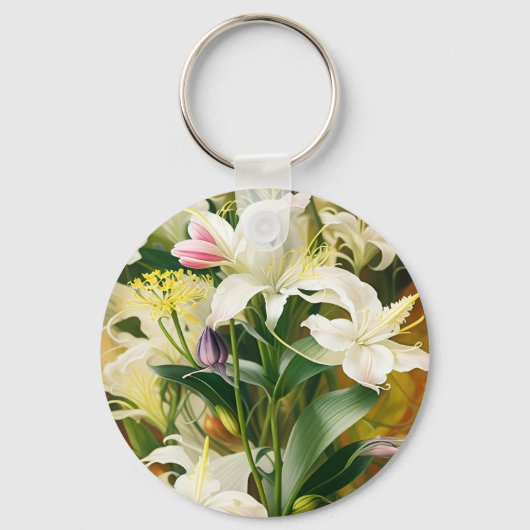 白いユリの花 キーホルダー (正面)