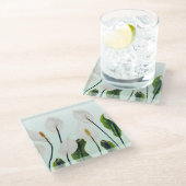 白いユリの花 青 シームレス ガラスコースター (アングル)