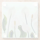 白いユリの花 青 シームレス ガラスコースター (裏面)