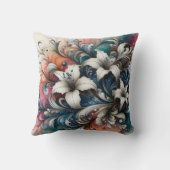 白いユリカラフルのフローラデザイン クッション (裏面)