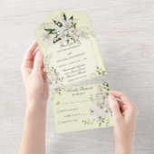 白いユリ淡い色のオン黄 オールインワン招待状 (貼ってはがせる)