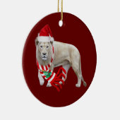 白いライオンと帽子のスカフクリスマス セラミックオーナメント (右)