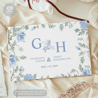 白いライトソフトペーストブルーフラワーズ結婚フローラ ゲストブック