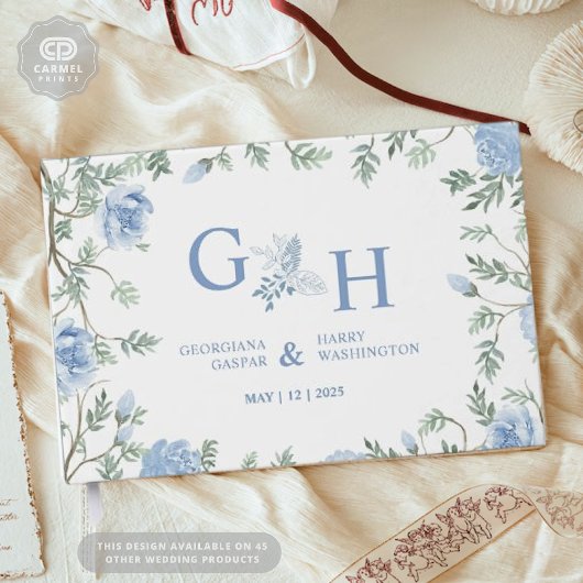 白いライトソフトペーストブルーフラワーズ結婚フローラ ゲストブック