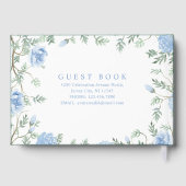 白いライトソフトペーストブルーフラワーズ結婚フローラ ゲストブック (裏面)