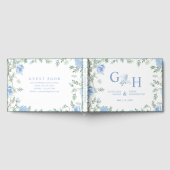 白いライトソフトペーストブルーフラワーズ結婚フローラ ゲストブック (全面)