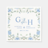 白いライトソフトペーストブルーフラワーズ結婚フローラ スタンダードカクテルナプキン (正面)