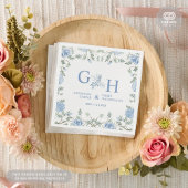 白いライトソフトペーストブルーフラワーズ結婚フローラ スタンダードカクテルナプキン