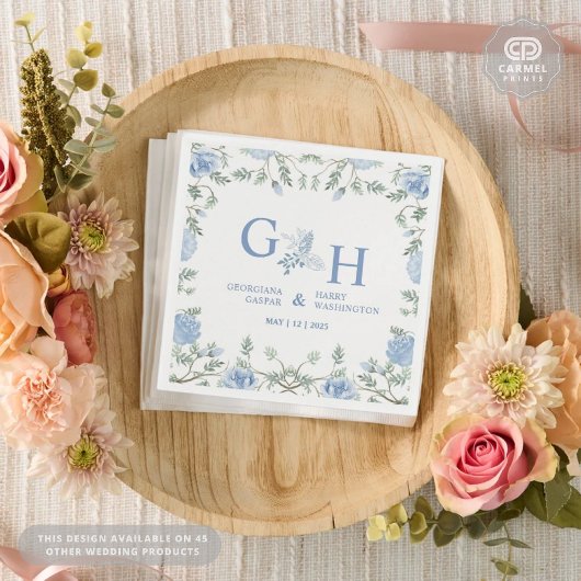 白いライトソフトペーストブルーフラワーズ結婚フローラ スタンダードカクテルナプキン