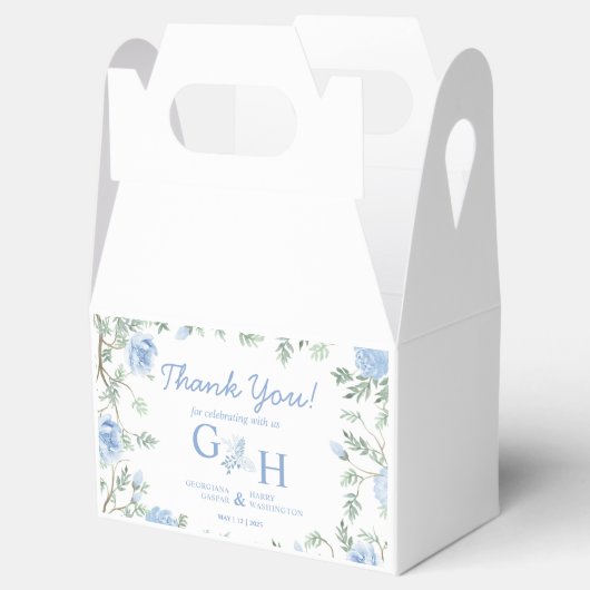 白いライトソフトペーストブルーフラワーズ結婚フローラ フェイバーボックス (オープン)