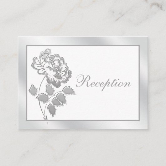 白いライネンエンクロージャカード上のシルバー牡丹 エンクロージャーカード (正面)