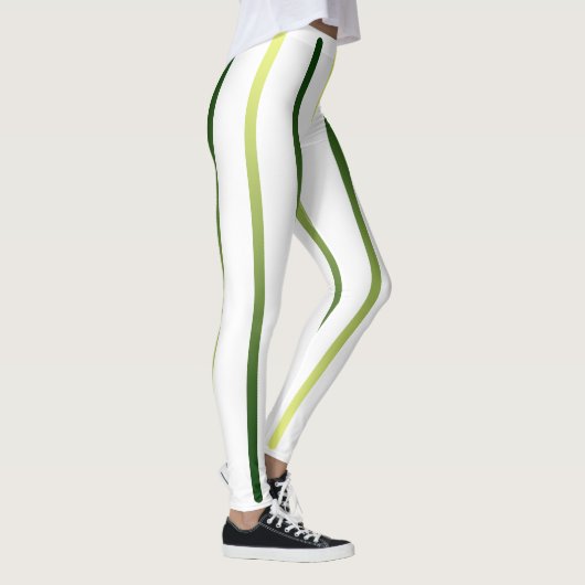 白いライムのストライプのな細くの粋でスポーティなズボン レギンス (右)