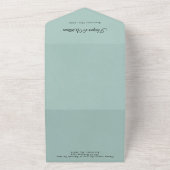 白いラインアートの花オンターコイズ結婚ズ オールインワン招待状 (外側)