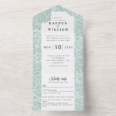 白いラインアートの花オンターコイズ結婚ズ オールインワン招待状 (内側)