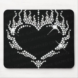 白いラインストーンのハートのマウスパッド マウスパッド
