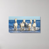 白いラクダ色の馬が波を駆け抜ける キャンバスプリント (正面)