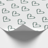 白いラッピングシートの緑のハート ラッピングペーパー (角)