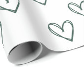 白いラッピングシートの緑のハート ラッピングペーパー (ロールコーナー)