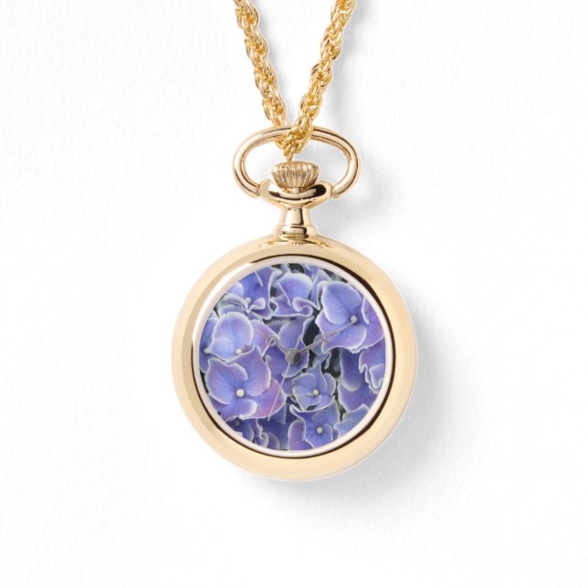 白いラップウォッチ付き縁どブルーアジサイのまわりにア 腕時計 (正面)