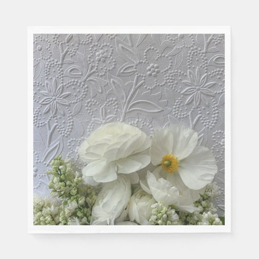 白いラヌンキュラスとライラックと文字宇宙結婚式 スタンダードランチョンナプキン (正面)