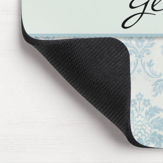 白いラベルが付いている柔らかく青いダマスク織 マウスパッド (コーナー)