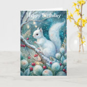 白いリス カード (黄色い花)