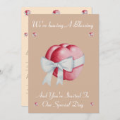 白いリボンで結結婚ばれた賛美ハート 招待状 (正面/裏面)