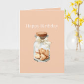 白いリボンのハートクッキー缶 誕生日 カード (黄色い花)