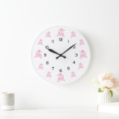 白いリボンのピンクのプードル ラージ壁時計 (ホーム)