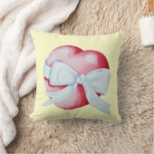 白いリボン弓で結ばれたロマンチックな赤い愛ハート クッション (ブランケット)