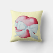 白いリボン弓で結ばれたロマンチックな赤い愛ハート クッション (裏面)