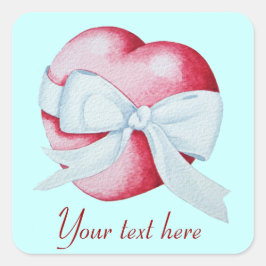 白いリボン弓を持つロマンチックな赤い愛ハート スクエアシール