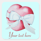 白いリボン弓を持つロマンチックな赤い愛ハート スクエアシール (正面)