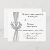 白いリボン銀色の白銀応答カード 出欠カード (正面/裏面)