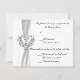 白いリボン銀色の白銀応答カード 出欠カード